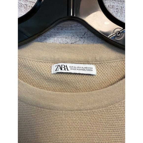Zara Mens Beige Short-Sleeve Knit Textured T-Shirt Size XL - Picture 2 of 3